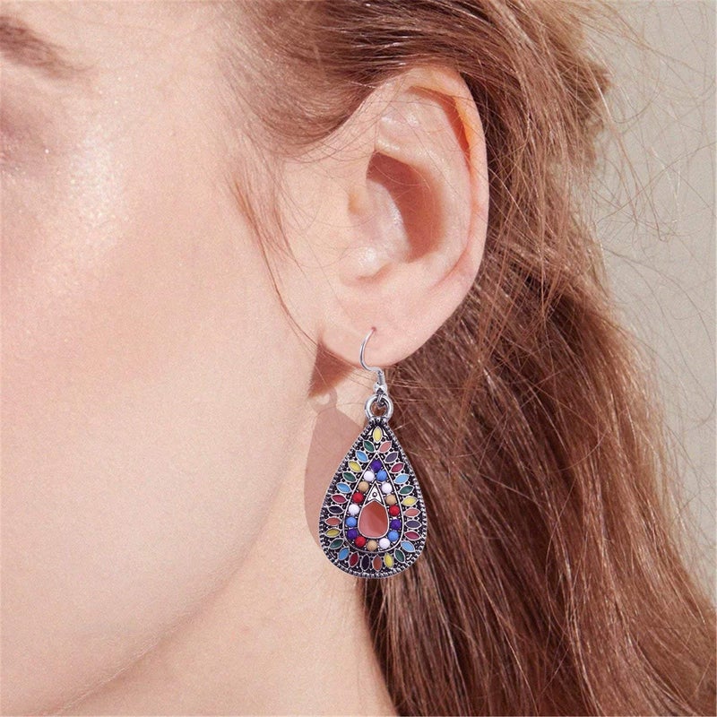 Boolavard 1 Pair Dangle Earrings Vintage Drop Earring Handmade Bohemian Teardrop Earrings - Image 2